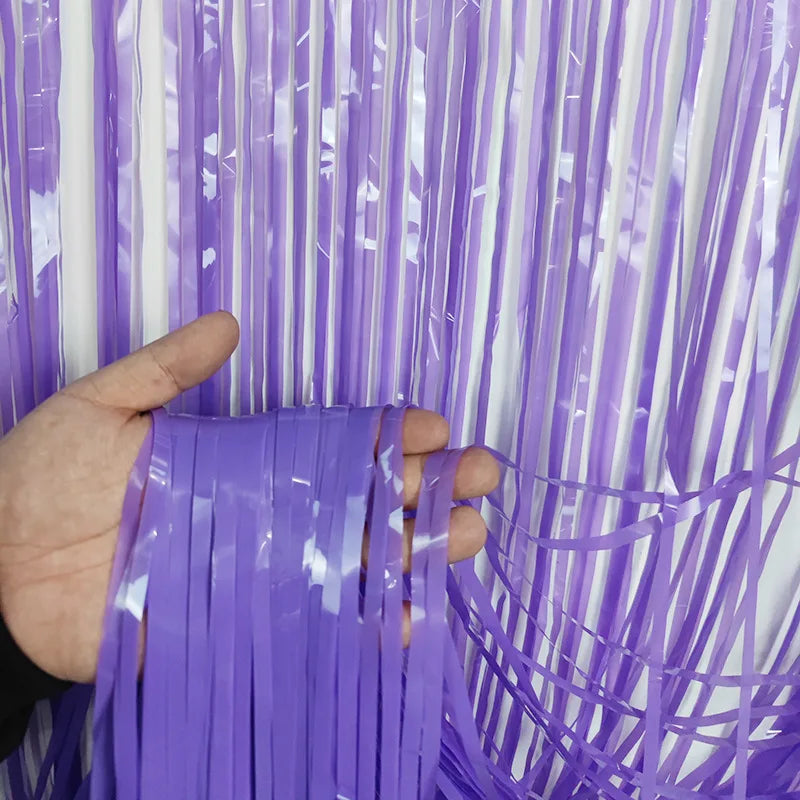Pastel Fringe Foil Curtain Macaron Curtains Photo Booth Backdrop Zpaxo Macaron purple 1 pack