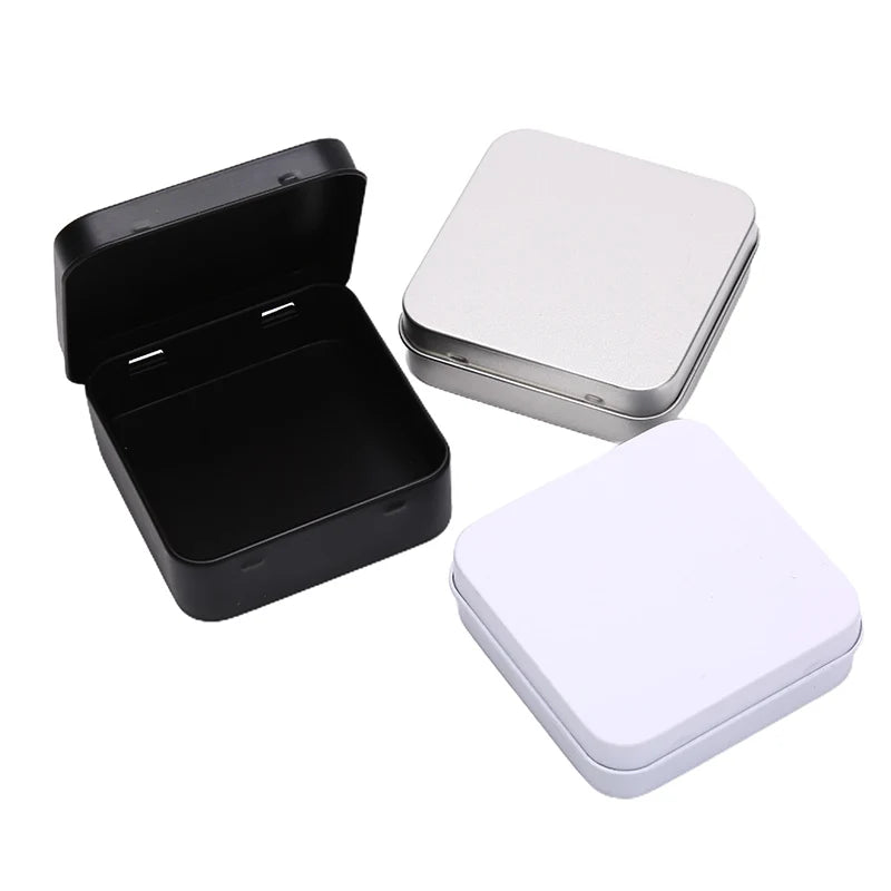 CMMini Square Small Tin Box Metal Hinged Flip Storage Case Jewelry