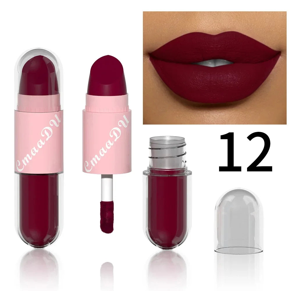 18Color 2In1 Matte Velvet Liquid Lipstick Double Head Sexy Red Purple