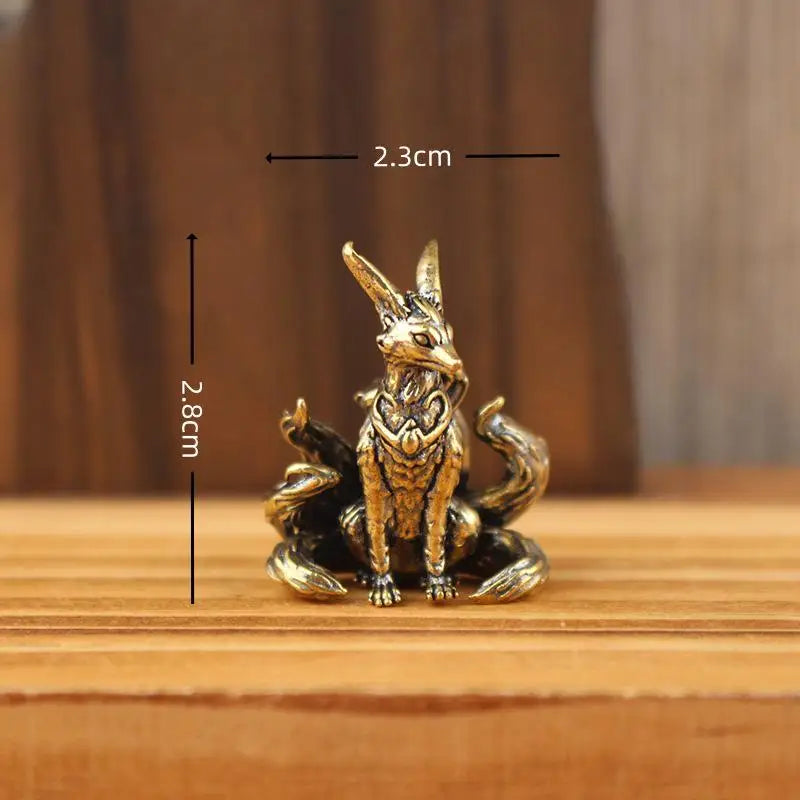 Copper Miniature Nine-tailed Fox Sculpture Brass Desk Accessory Zpaxo 1