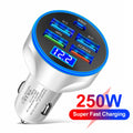 250W 5 Port Car Charger Digital Display Super Fast Charging Kit For iPhone/Xiaomi/Huawei/Realme/OPPO Car Adapter Accessories Kit Zpaxo White