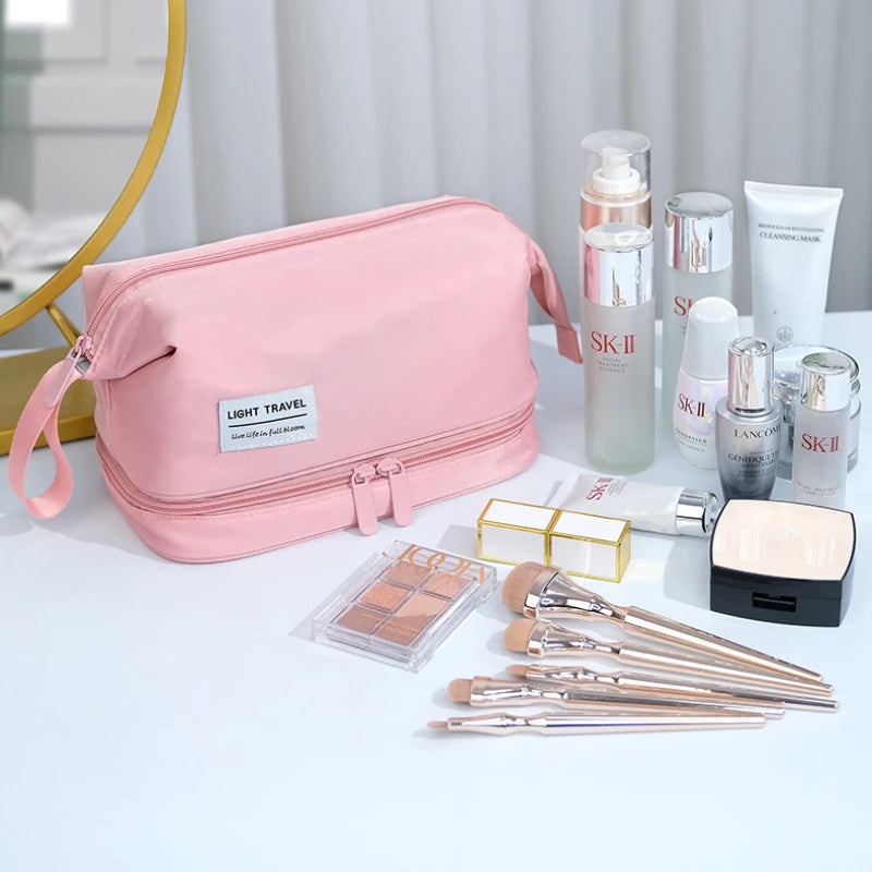 Large Capacity Cosmetic Bag Double Layer Toiletry Makeup Organizer