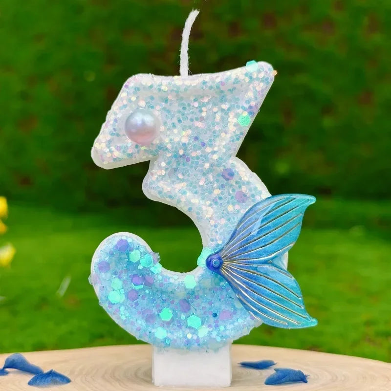 New DIY Digital Birthday Candles Cake Mermaid Tail Glitter Candle Decoration Baking Supplies for Wedding Anniversary Celebration Zpaxo 3