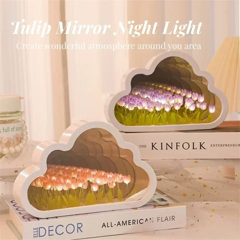 Cloud Tulip Night Light Handmade Material Flower Mirror Creative Atmosphere Lamp Valentine's Day Birthday Gift Home Decor DIY Zpaxo