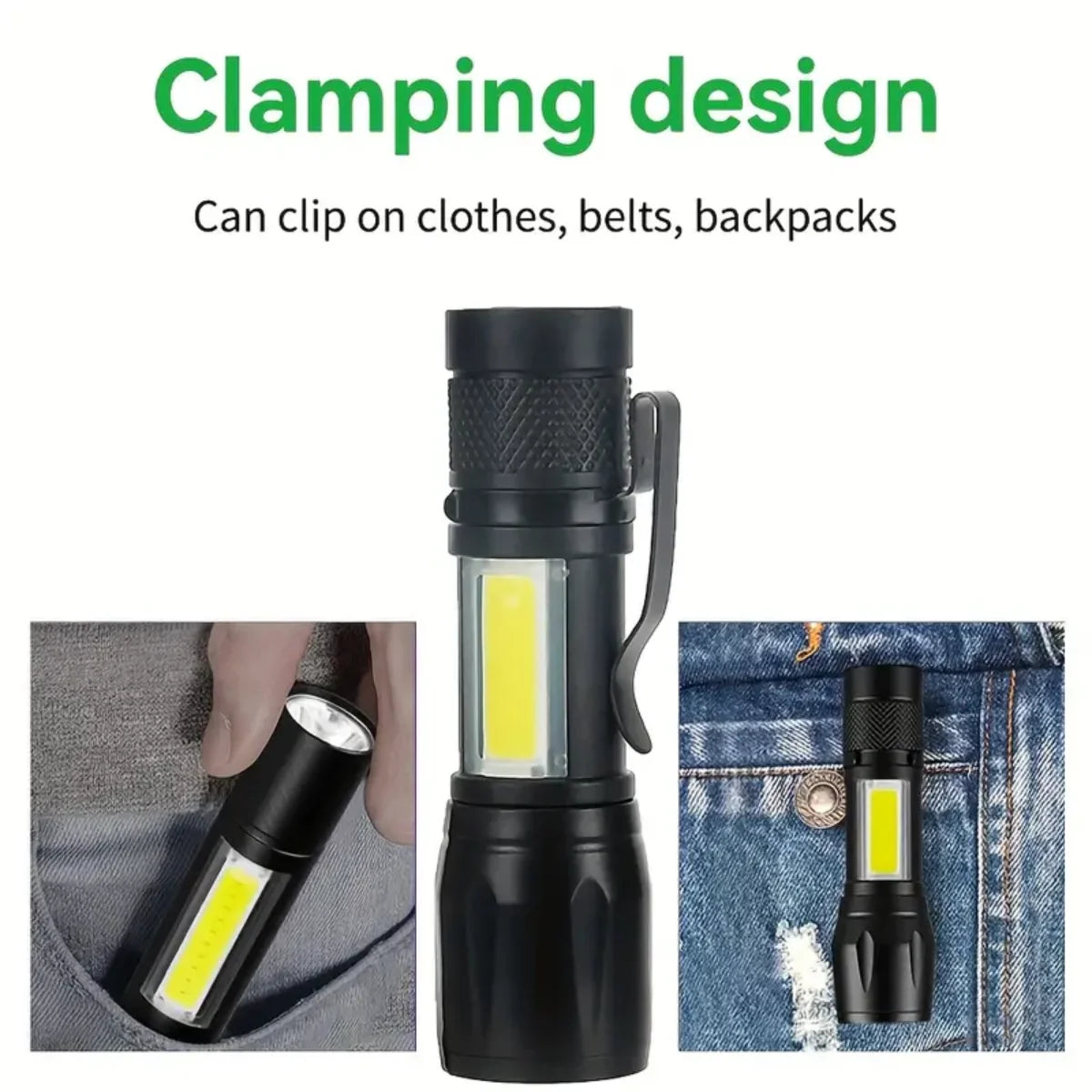 KDULIT Mini LED Tactical Flashlight COB+XPE Zoom USB Rechargeable LED Tactical Flashlight Zpaxo