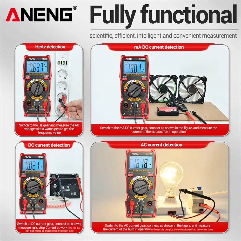 AC DC Voltage Current Tester Red Multimeter Digital Backlit Easy