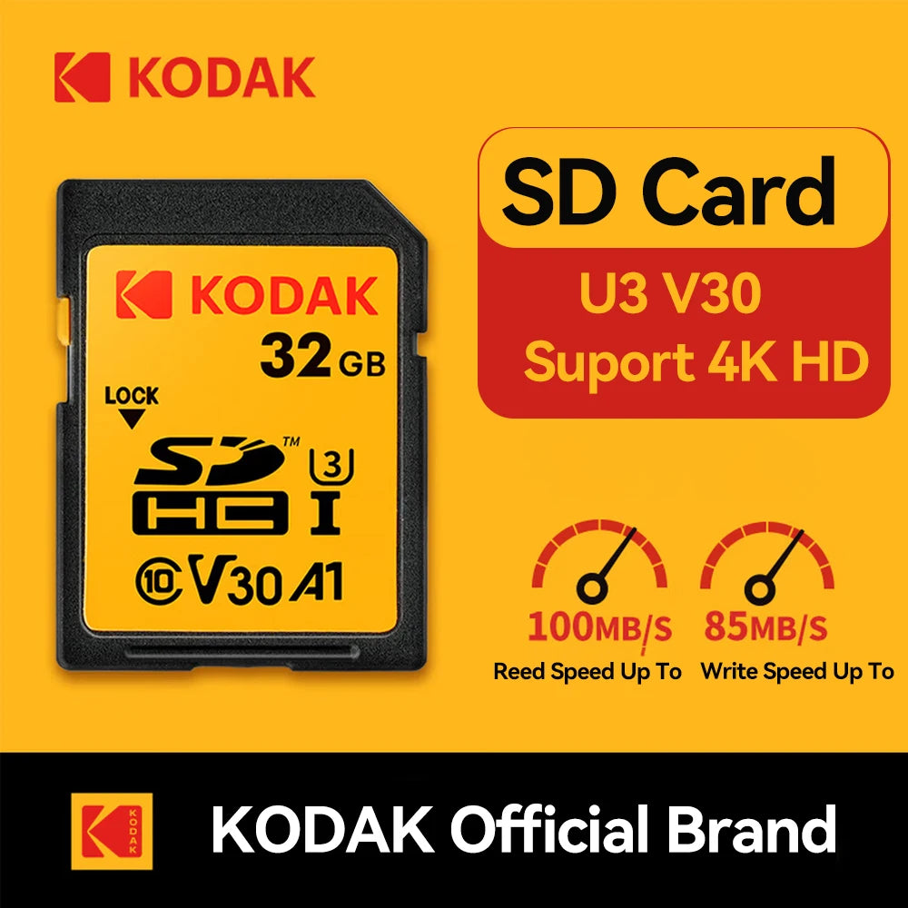 KODAK V30 256GB SD Card UHS-I U3 High Speed Up To 100MB/s Perfect for Full HD Video 64G 128G sd Memory Card SDXC For Camera Zpaxo