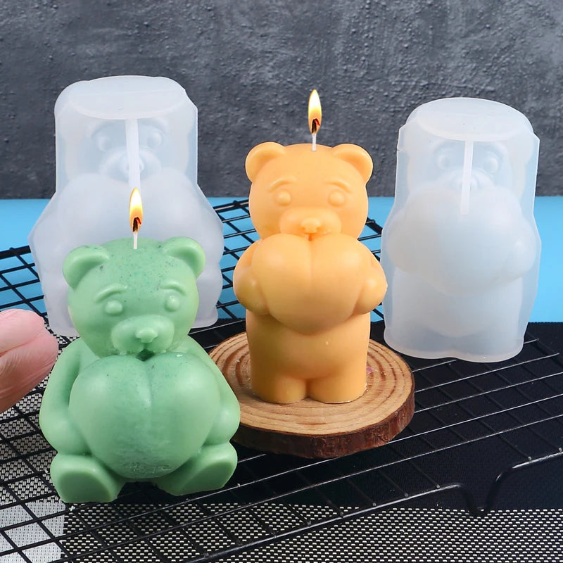 Bear Candle Silicone Mold for Valentine's Day Gift 3D Bear with Heart Aromatherapy Soap Plaster Gypsum Ornament Mould Home Decor Zpaxo