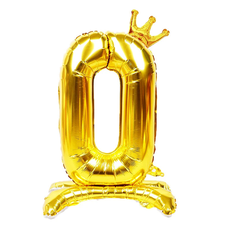 Gold Number Stand Foil Balloons Crown Digital Figures Globos 0-9 Zpaxo gold 0 32inch