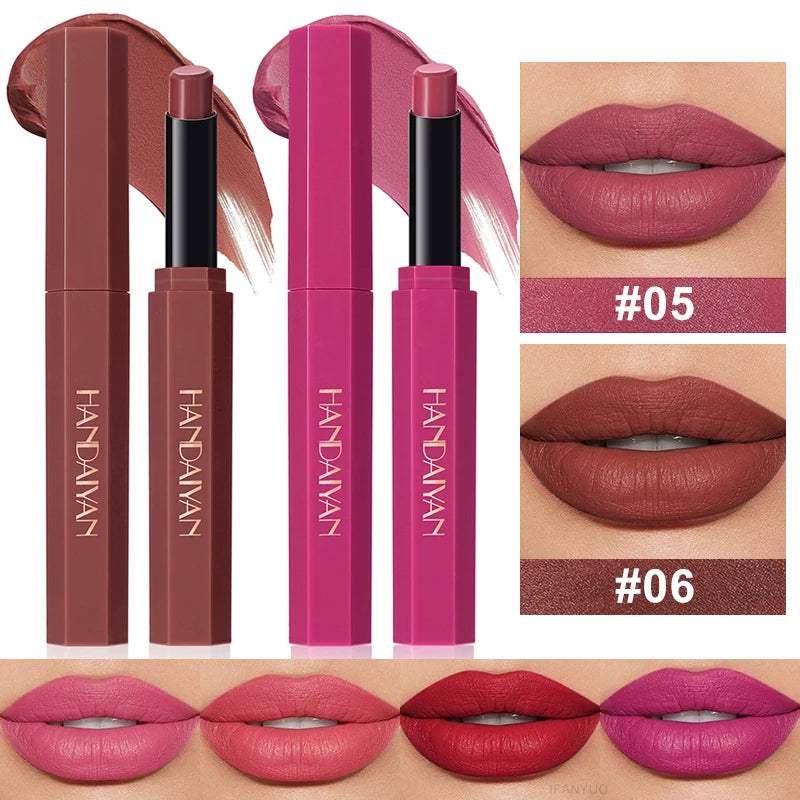 HANDAIYAN 6-Color Velvet Matte Lipstick Smooth Waterproof Non-Stick Soft Mist Solid Lip Gloss Long-Lasting Color Lip Makeup Zpaxo