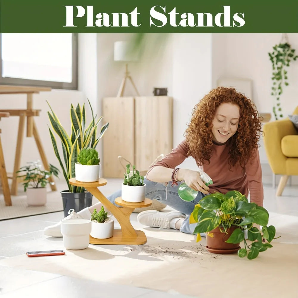 Elegant Bamboo Plant Stand Two-tier Display Rack Suitable Small