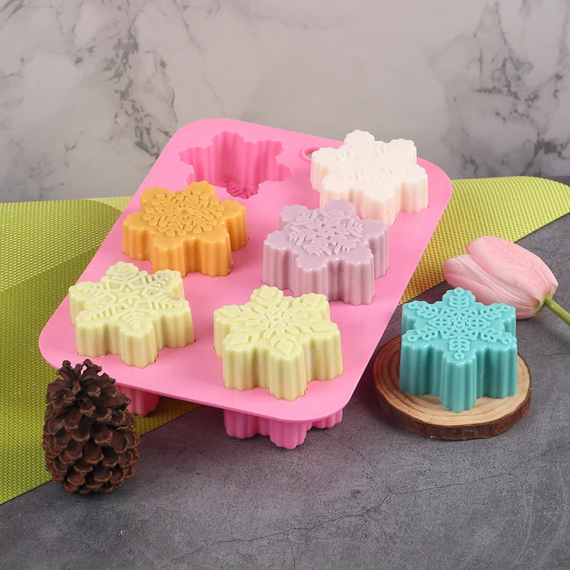 Christmas Snowflake Silicone Candle Mold 6-Cavity Handmade Soap Aromatherapy Ornament Crafts Gypsum Gift Resin Mold Home Decor Zpaxo