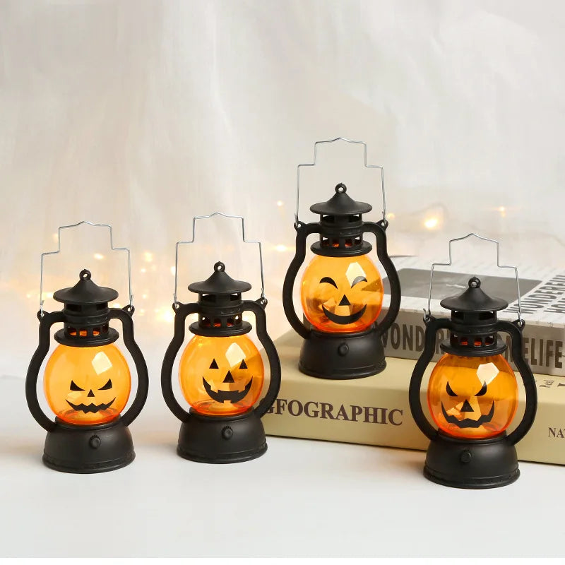 Indoor Glowing Halloween Pumpkin Lantern Eerie LED Light Retro Oil