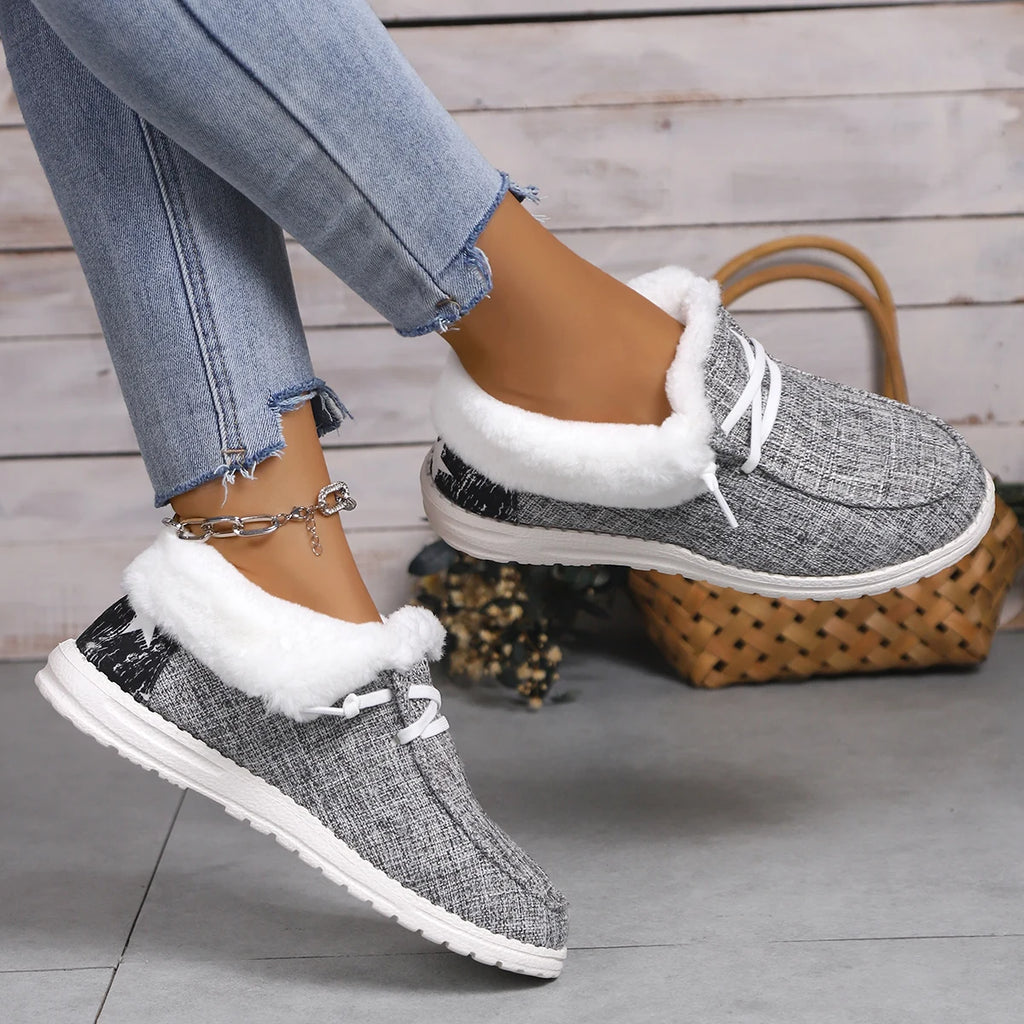 2025 New Women Warm Winter Plush Ankle Boots Boots Solid Round Toe Sports Shoes Flats Loafers Female Casual Cotton Shoes Ladies Zpaxo