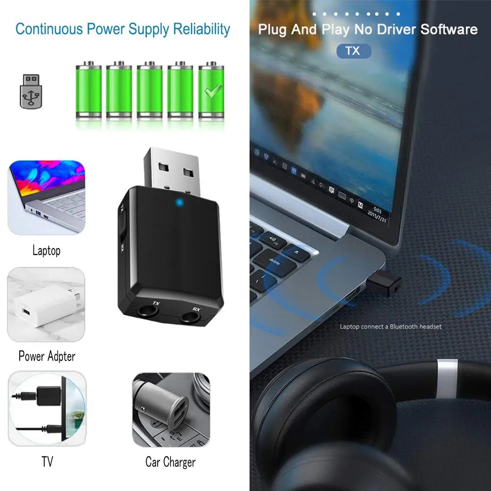1 EDR Adapter Bluetooth Audio Transmitter Receiver AUX Jack RCA USB