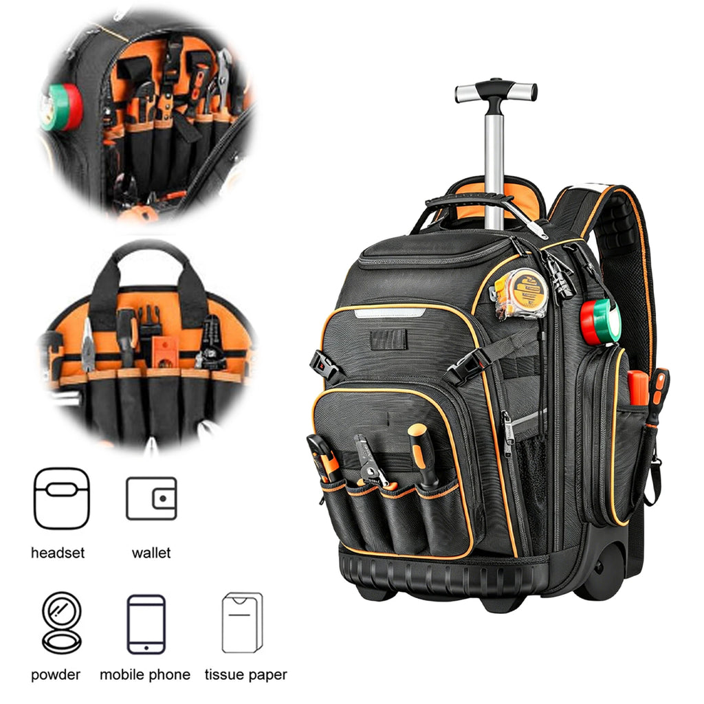 Tool Backpack Wheels Electrician Waterproof Base Rolling Bag
