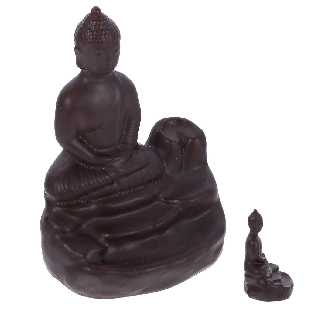 Ceramic Backflow Incense Burner Buddha Statue Zen Decor Aroma Therapy