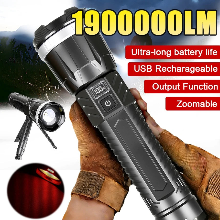 Rechargeable LED Flashlight – 8 Modes, Zoom & Power Bank Function