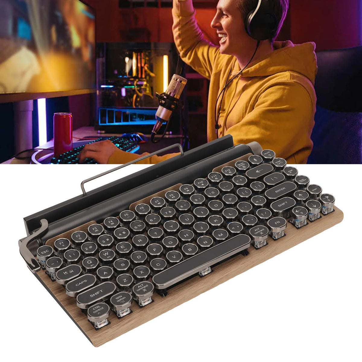 Typewriter Keyboard 83 Keys Vintage Wireless Mechanical Metal Round Zpaxo