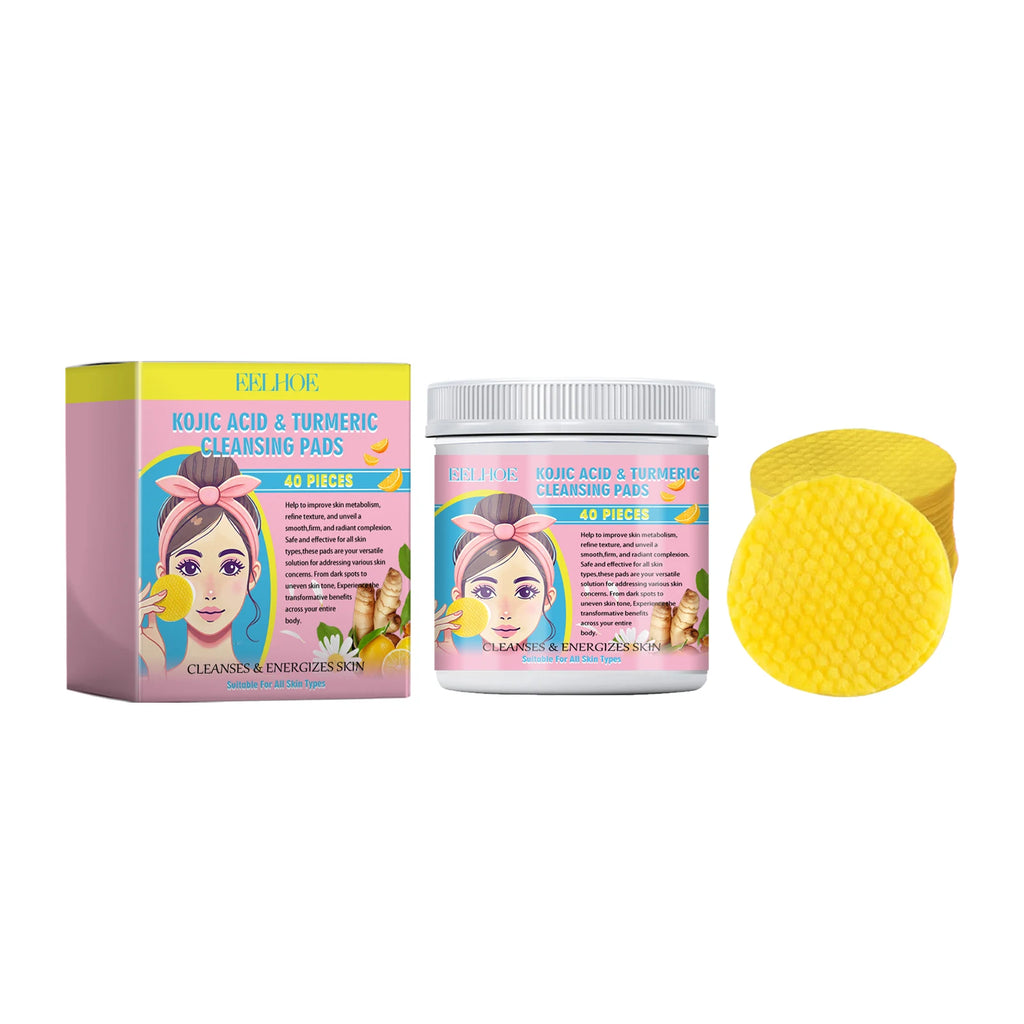 40pcs Turmeric Kojic Acid Facial Cleansing Pads Exfoliating Cleaning Remover Pores Dirt Moisturizing Daily Face Clean Skin Care Zpaxo 40pcs