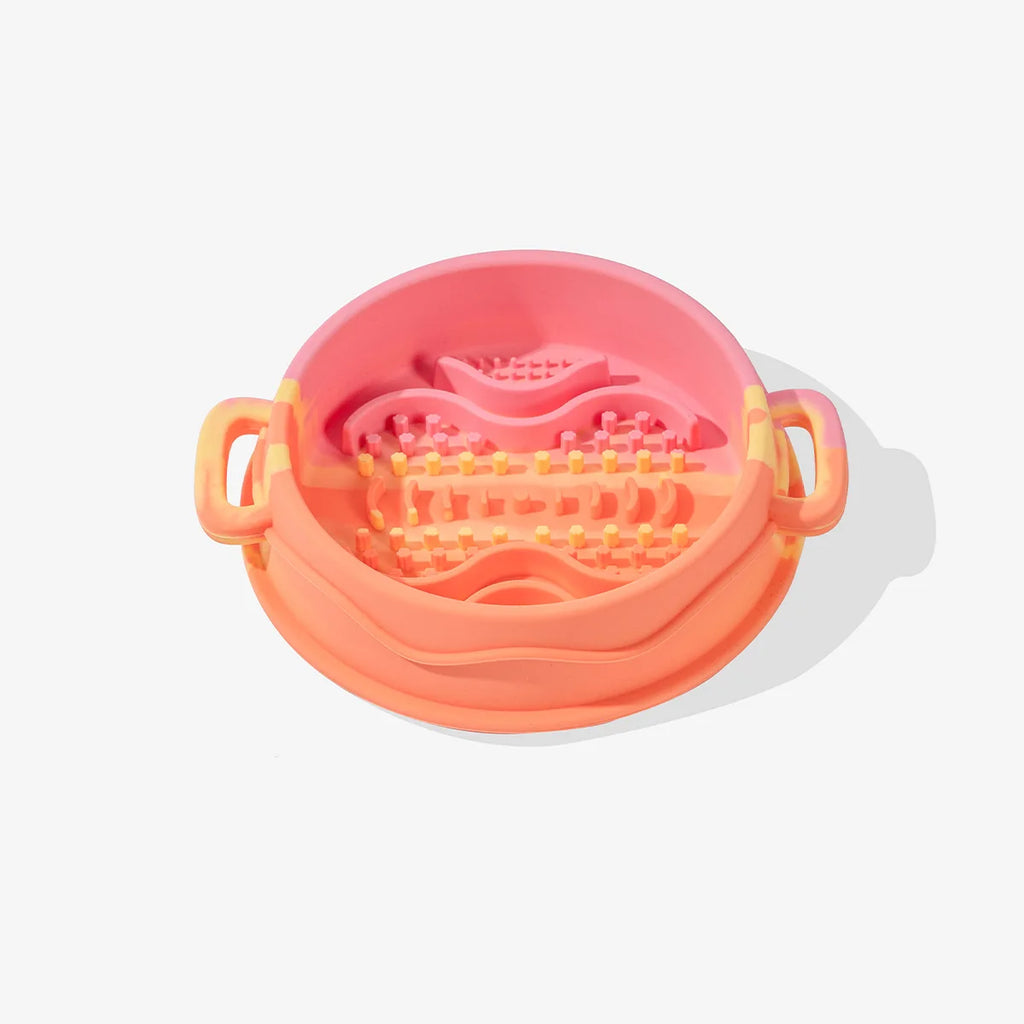 Pet colored single bowl double ear handle silicone slow food bowl small dog large dog rice bowl food bowl dog bowl Zpaxo Orange pet bowl