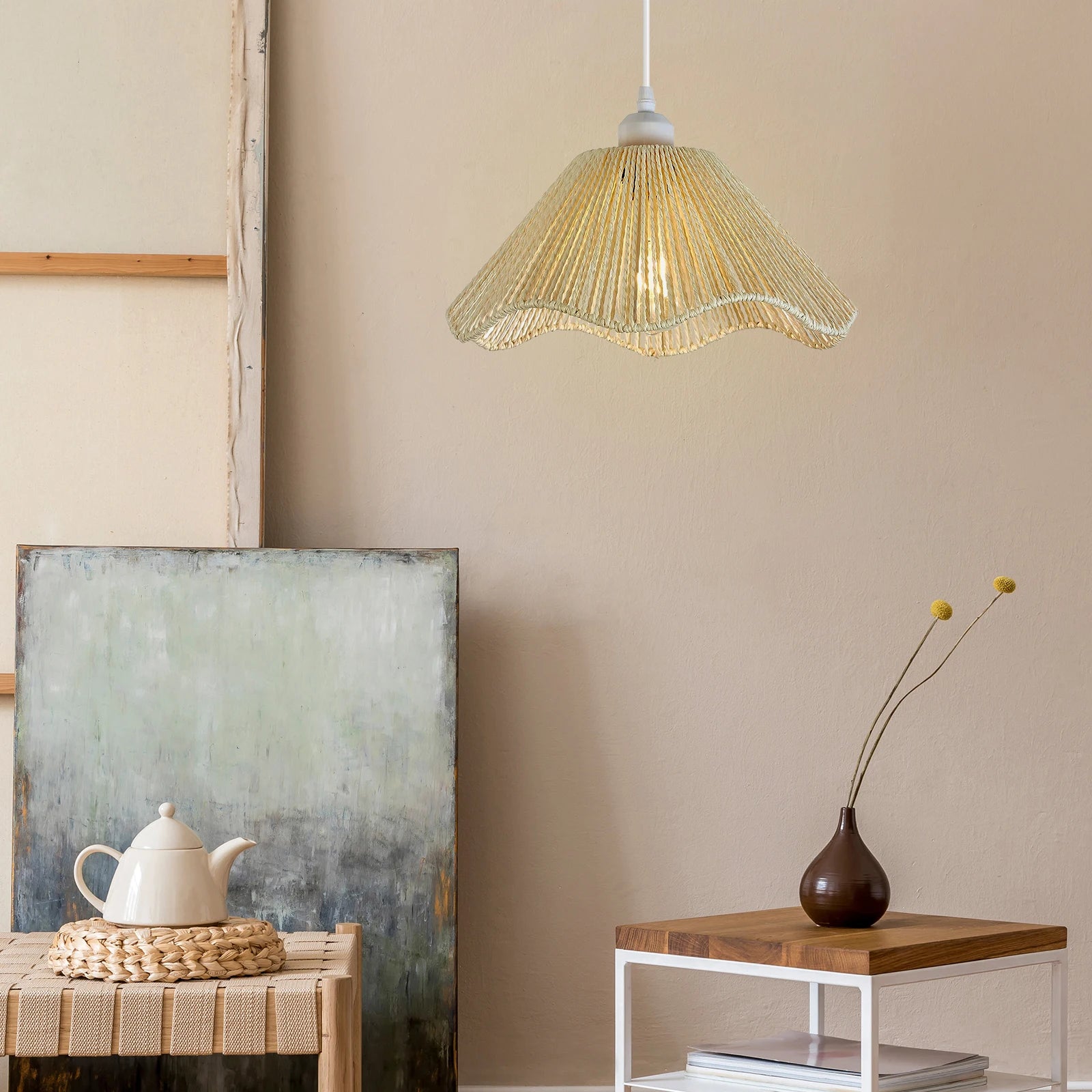 Woven Lampshade Pendant Light Cover Dustproof Lamp Shade Bohemian Light Shade for Dining Table Living Room Bedroom House Zpaxo