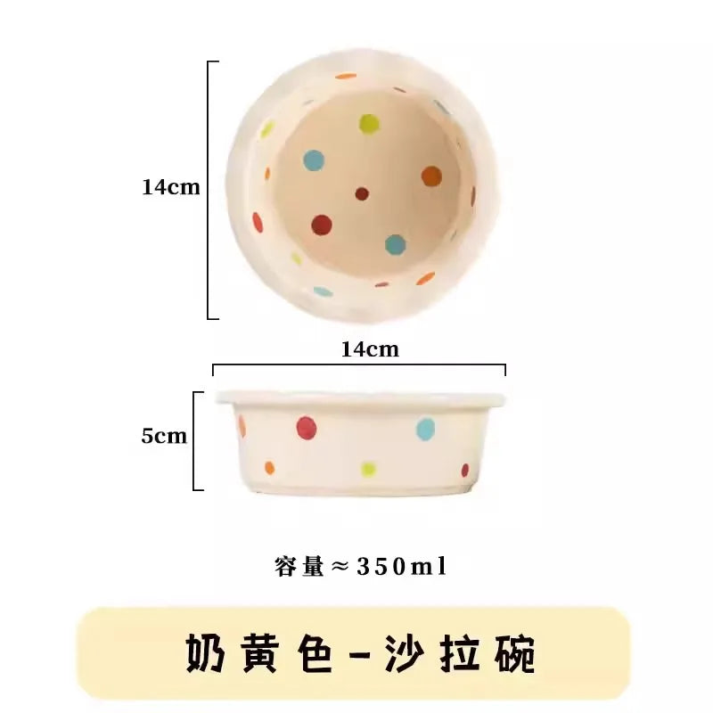 Pet Bowl Cute Ins Storm Dot Ceramic Bowl Dessert Breakfast Bowl Home Cat Dog Bowl Feeding Basin Cat Caramics Supplies Zpaxo Milk white pot
