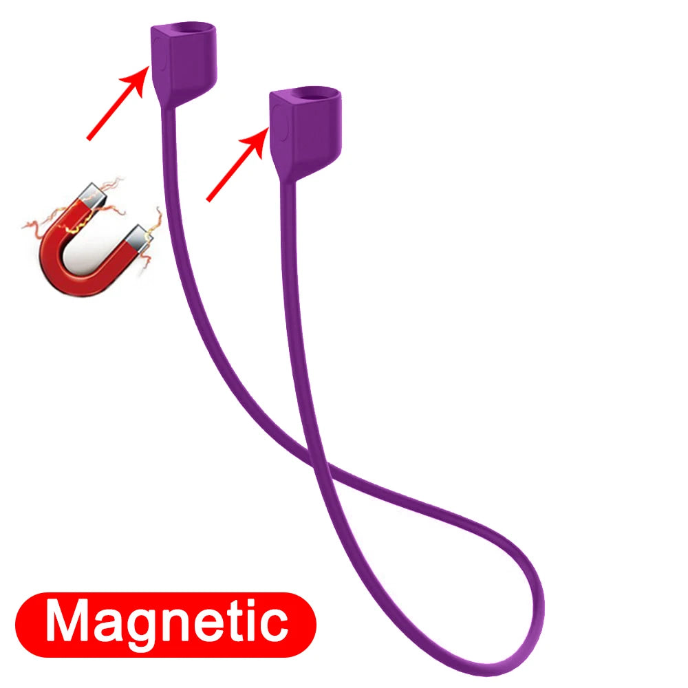 Magnetic Wireless Anti-Lost Silicone Earphone String For Apple AirPods Pro 3 2 1 Huawei Wireless Bluetooth Headphone Neck Strap Zpaxo B-Purple