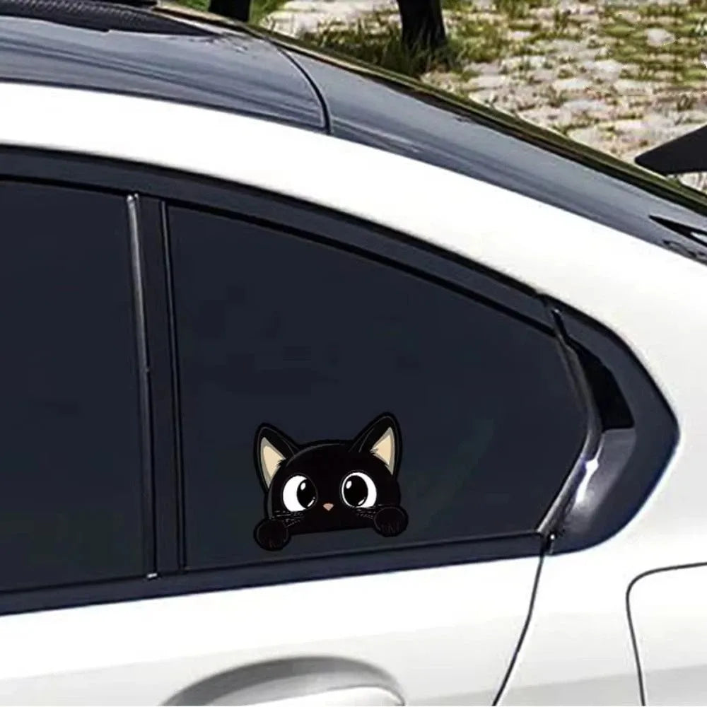 Cartoon Black Car Window Decals Peek-a-boo PVC Funny Kitty Waterproof Zpaxo