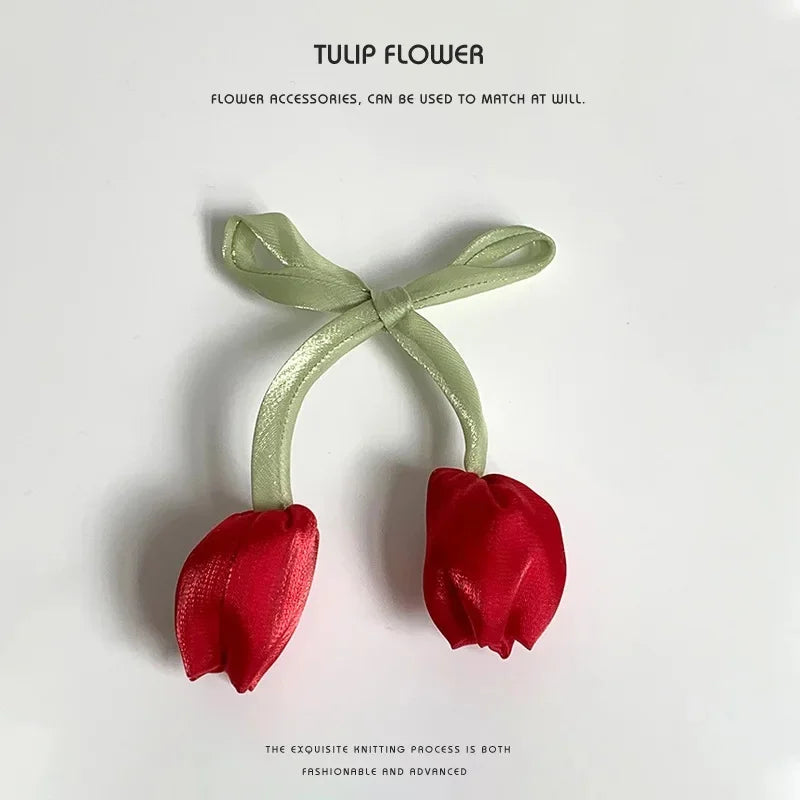 10pcs Tulip Bloom Fabric Flower DIY Clothing Accessories Hair Accessories Bag Apparel Hair Clip Jewelry Components Zpaxo Red Tulip 4Pcs