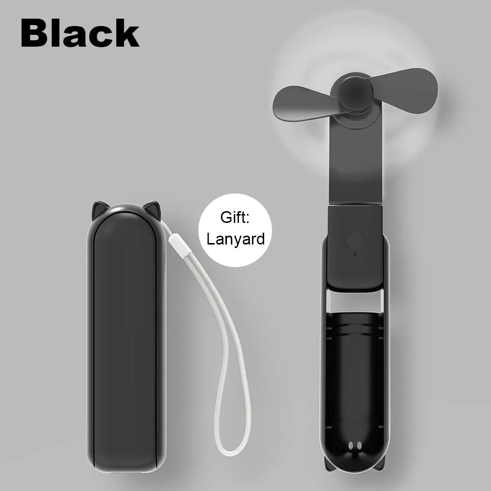 Mini Handheld Fan USB Rechargeable Small Foldable Pocket Personal Zpaxo Black No plug