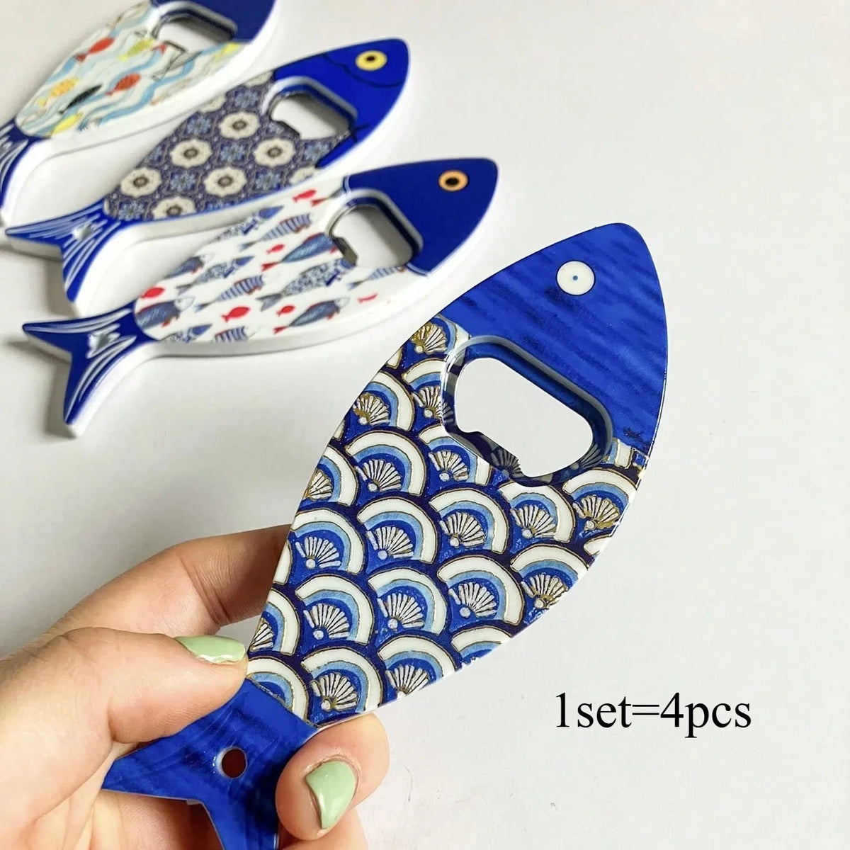 1 Fish Fridge Magnet Bottle Opener Hand Made Acrylic Art Blue Pattern Zpaxo 4pcs
