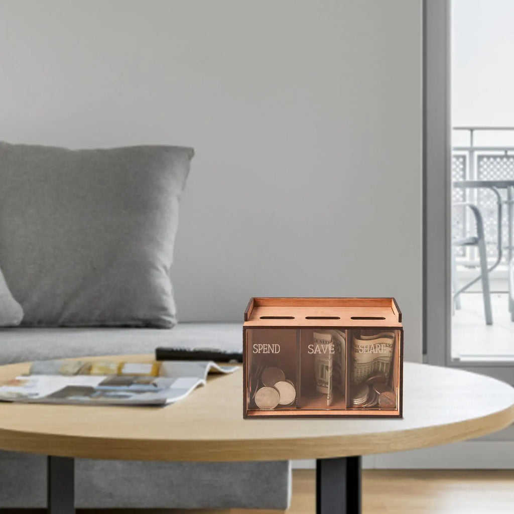 Money Saver Cash 3 Compartments Wooden Removable Coin Saving
