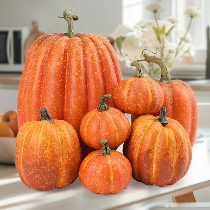 7-Piece Artificial White Yellow Pumpkin Fall Halloween Home Decor