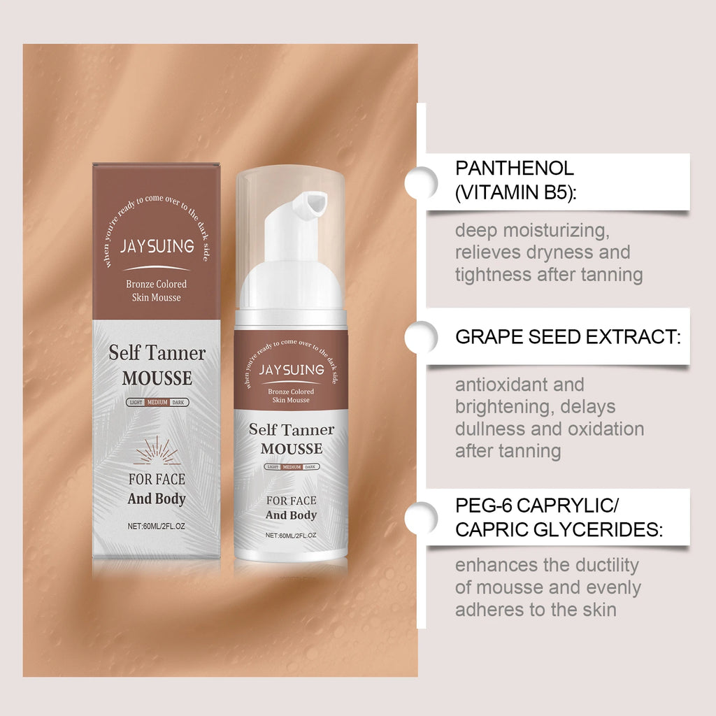 Jaysuing Self Tanner Mousse – Natural Sunless Tanning Foam 60ml Self Tanning Mousse Zpaxo