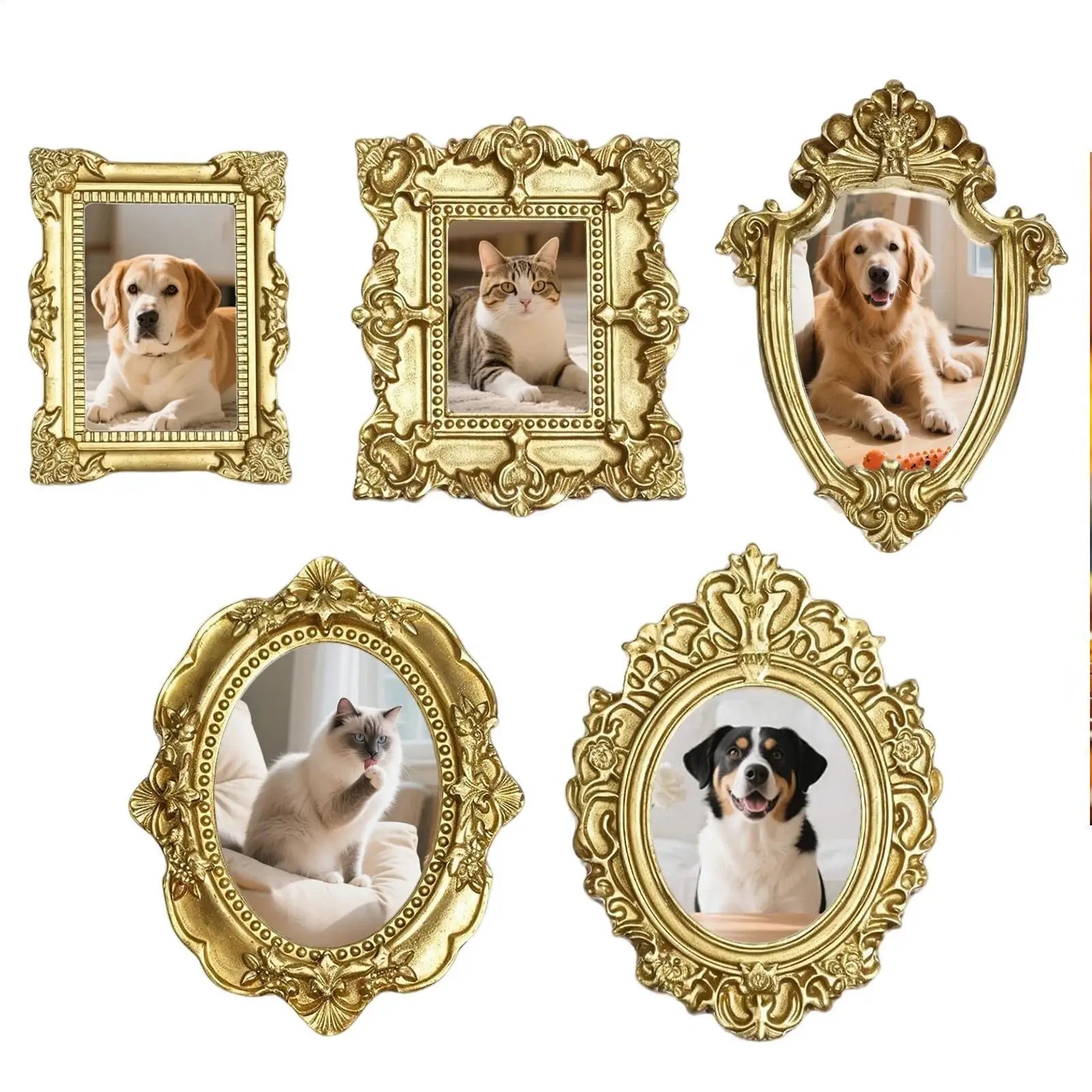 5Pcs Vintage Mini Picture Frames Elegant Golden Tone Baroque Resin Wall Mounted Display Cases Wedding Christmas Home Decor Zpaxo