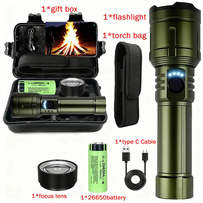 Flashlight Lighter Power Bank Rechargeable Zoomable 5 Mode Bright Zpaxo Set A