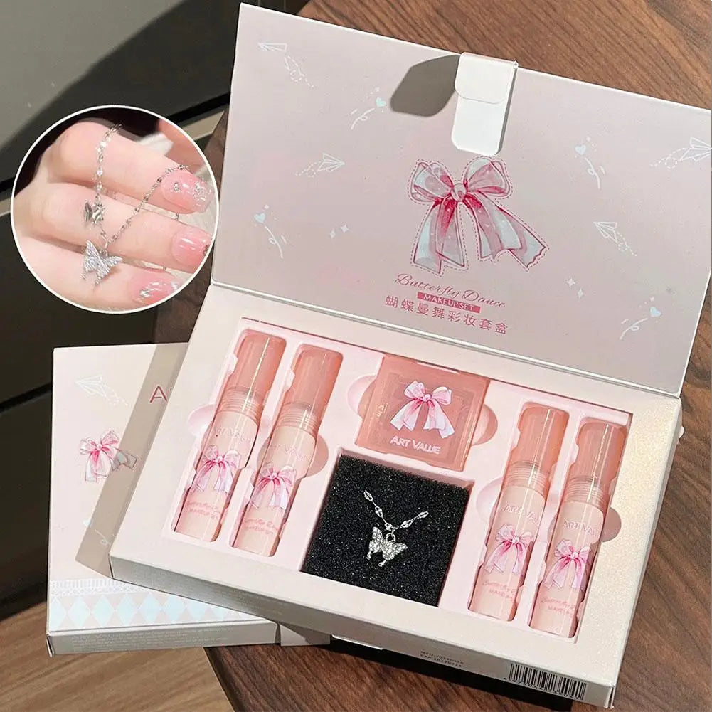 4 Lipstick + Powder Blusher Cosmetics Gift Box Set Cosmetics Gift Set Zpaxo