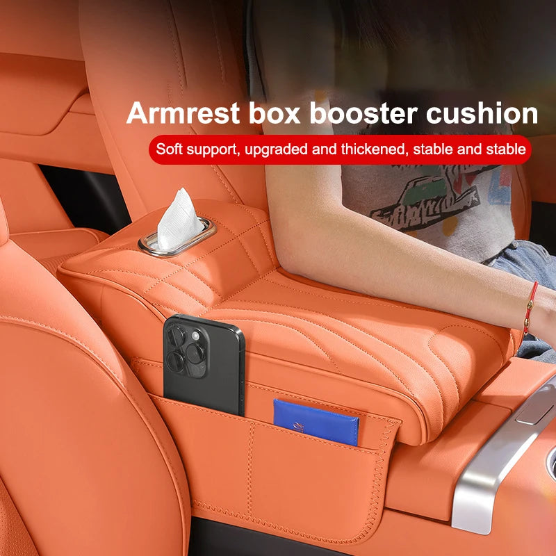 Car Armrest Cushion with Tissue Box – Console Extension Pad