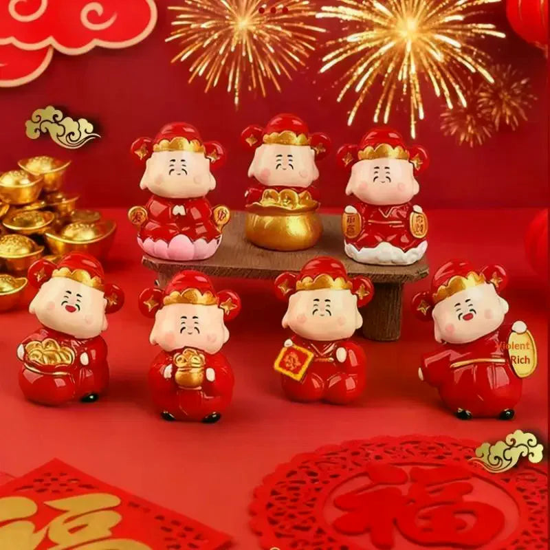 1Pcs Cute New Year's God Of Wealth Decorative Resin Figurines Stress Relief Healing Emotions Small Ornament Ideal Gifts For Home Zpaxo