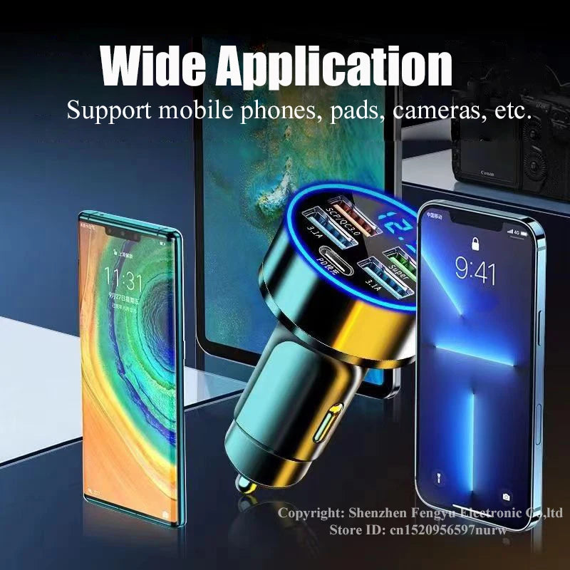 USB Car Charger C 150W 5 Port PD Fast Charging Adapter Iphone 13 Max