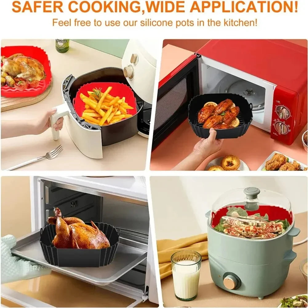 1PC Reusable Airfryer Pan Liner Accessories Silicone Air Fryers Oven Baking Tray Pizza Fried Chicken Airfryer Silicone Basket Zpaxo