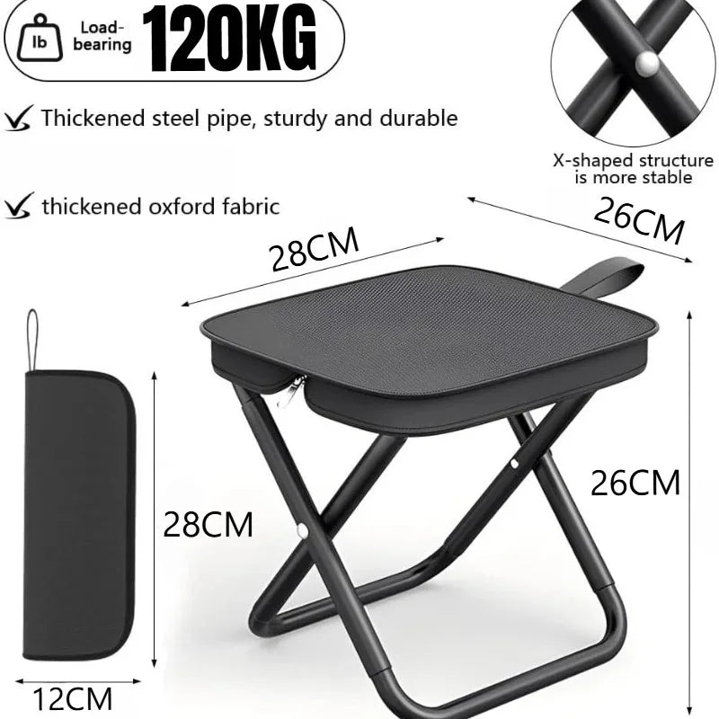 Portable Folding Stool for Adults, Black Lightweight Camping Seat, Compact Design for Fishing, Hiking, Gardening, Beach Activiti Zpaxo