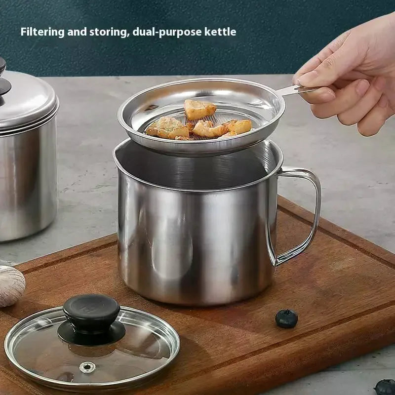 Stainless Steel Oil Strainer Pot Container Jug Storage Can Filter Zpaxo