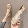 Flat Shoes for Women 2023 Spring/Summer New Women's Shoes Large Bow Mesh Square Head Wave Point Flat Heel Sandals Ladies Zpaxo Beige 36