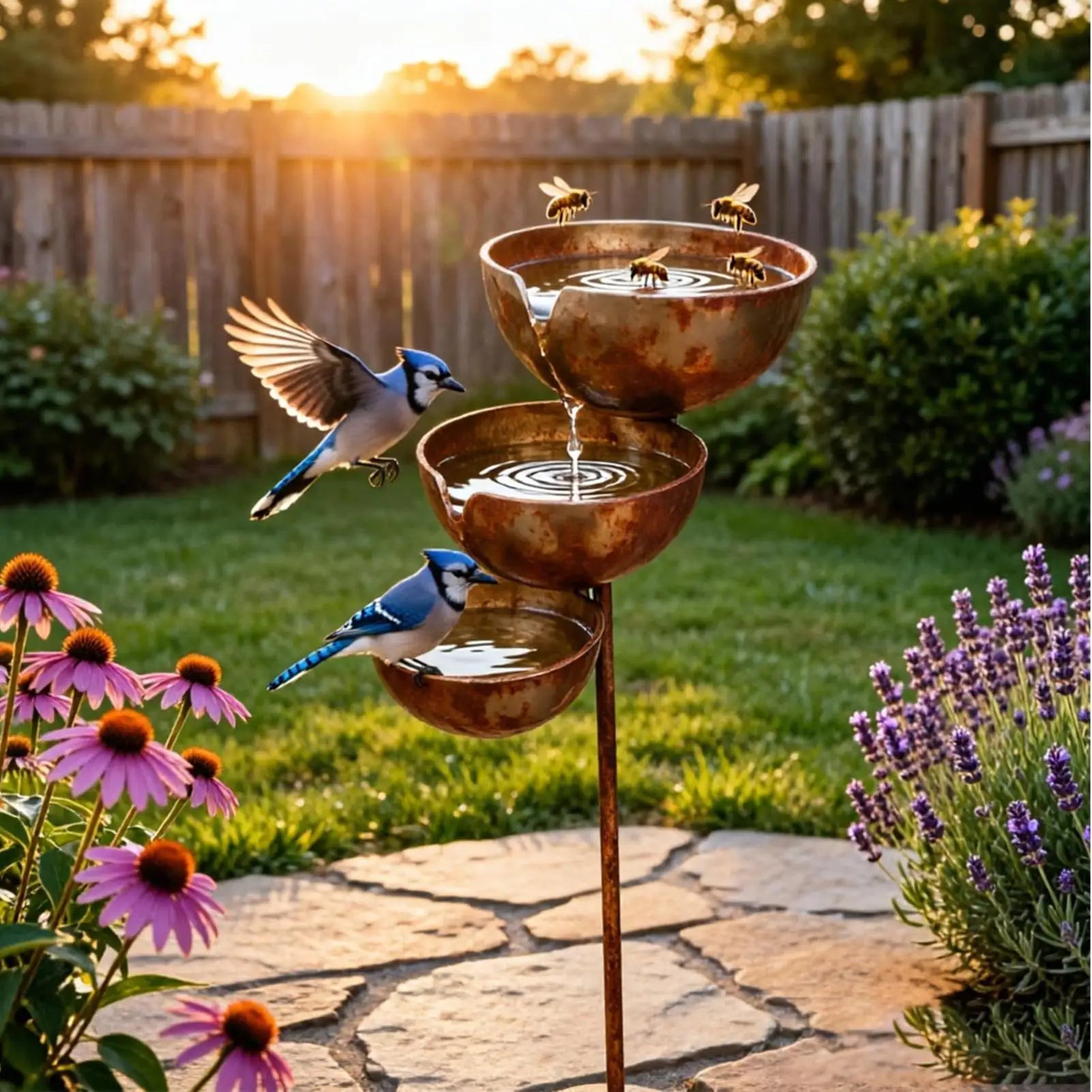 Rain Catcher 3-Tier Cascading Rustproof Outdoor Decor Rain Collector Metal Bird Bath for Yard Lawn Patio Porch Landscape Pathway Zpaxo