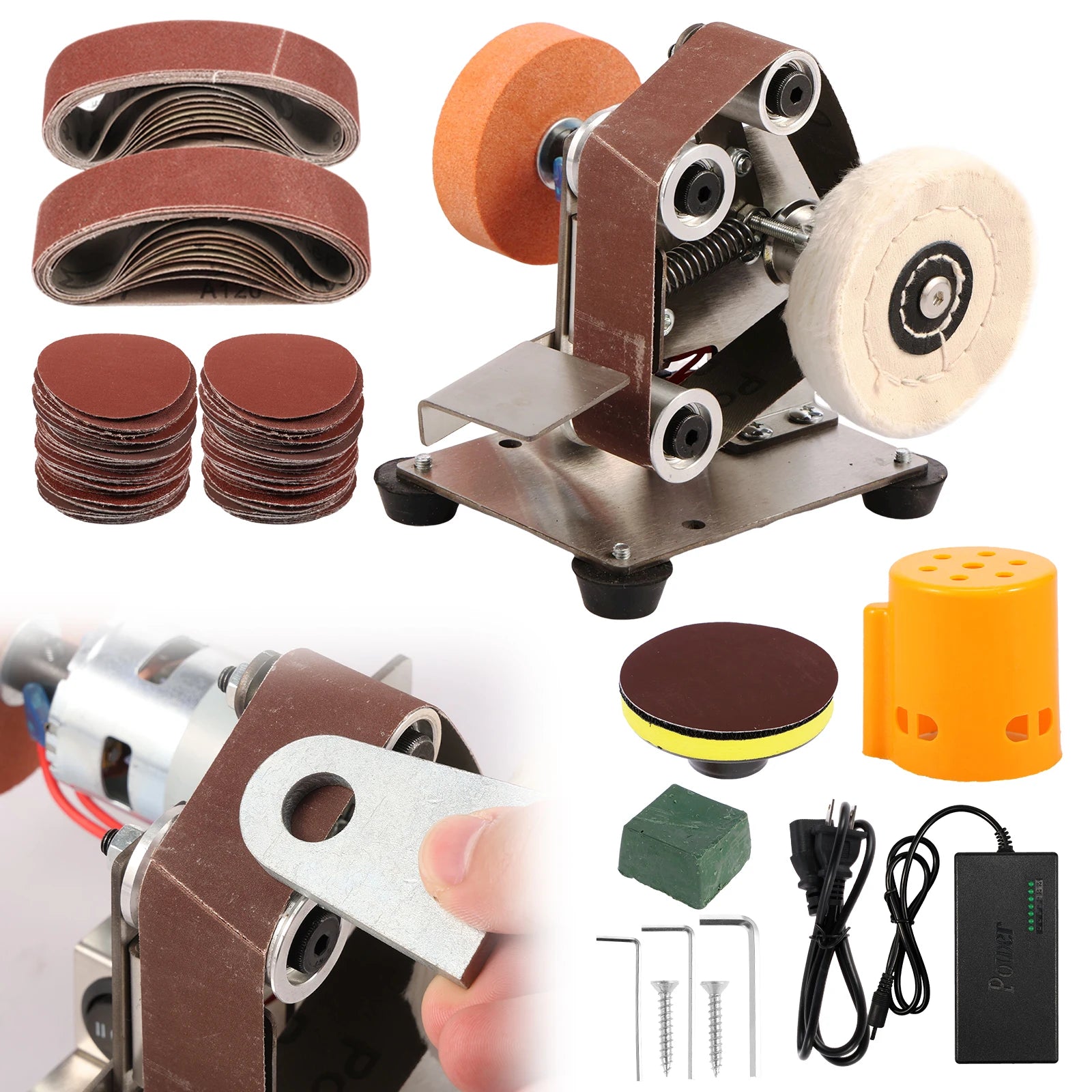 Electric Belt Sander Stainless Steel Mini Belt Grinder Adjustable US Standard 15 Degree Bench Grinder For Wood /Knife Polishing Zpaxo