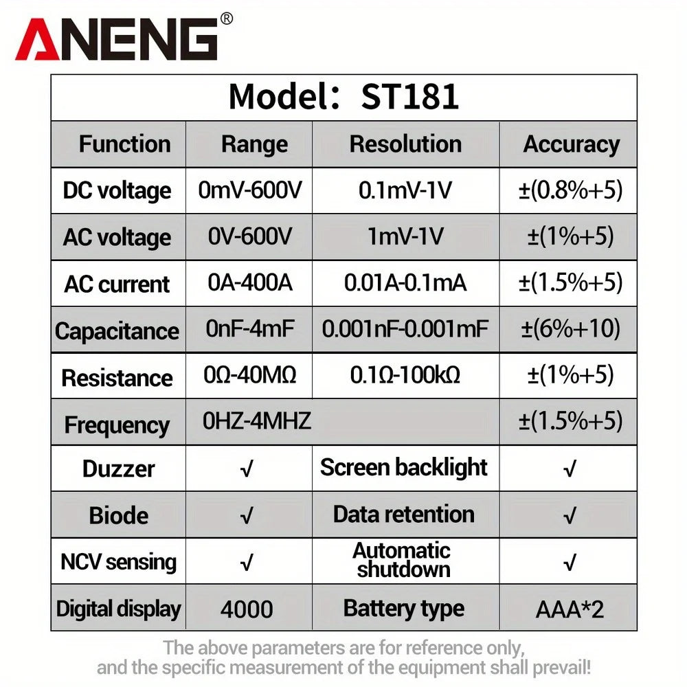 ANENG ST181 Digital Clamp Meter 4000 Counts Precision Multimeters AC