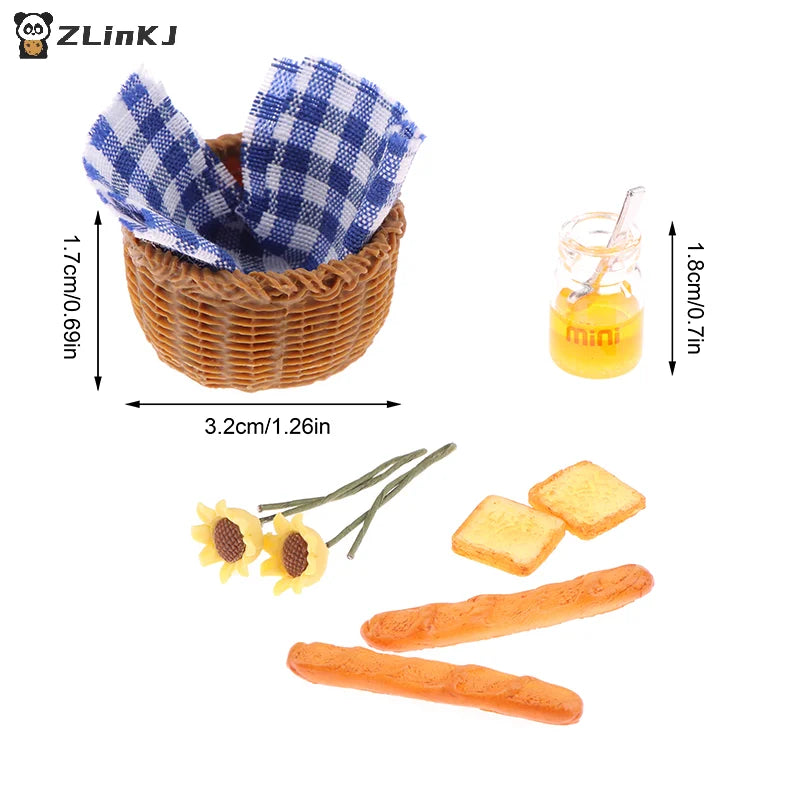 ▶1Set 1:12 Dollhouse Miniature Honey Bread Basket Fabric Picnic Basket Kitchen Model Decor Toy Doll House Accessories Zpaxo
