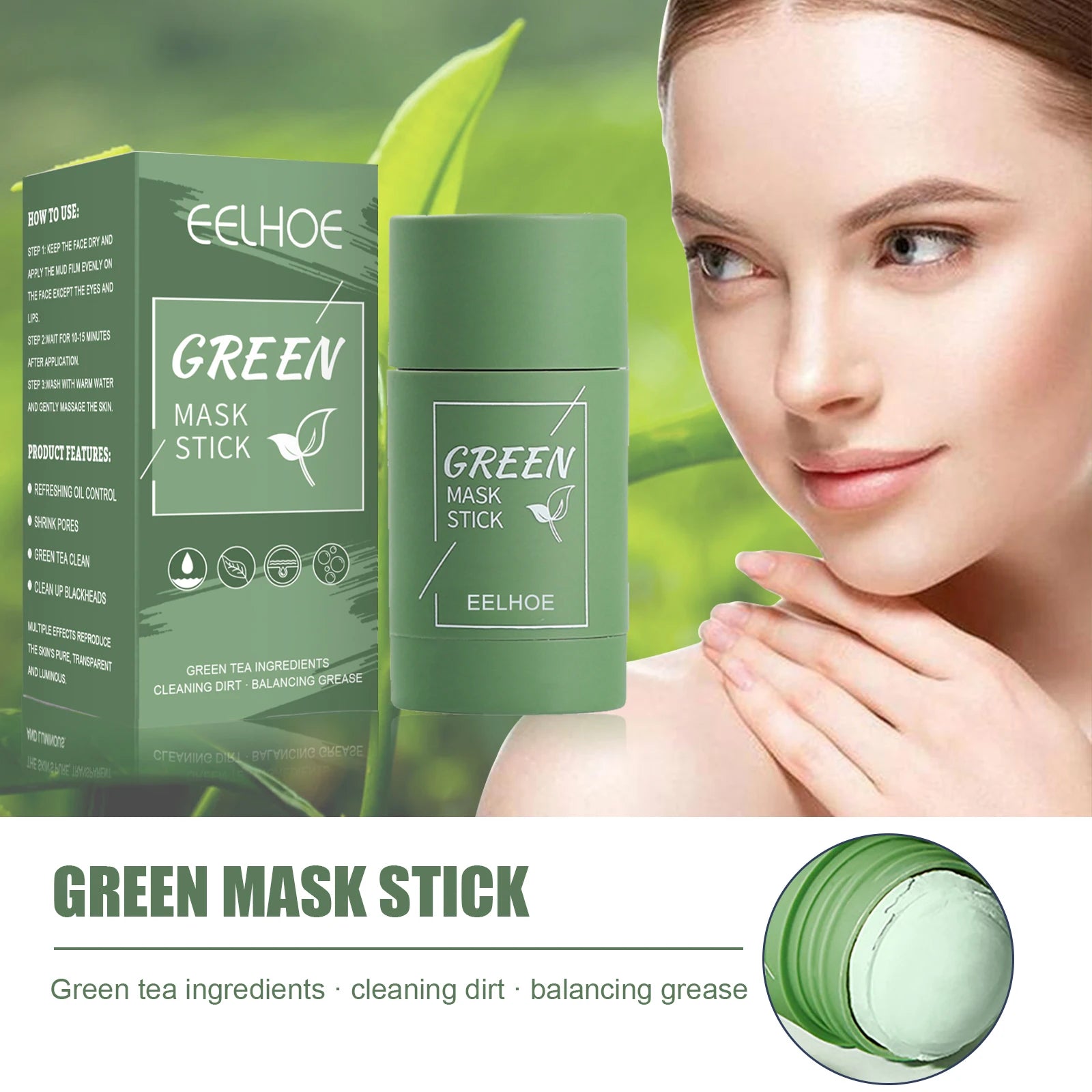 Eelhoe Green Tea Solid Face Mask – Pore Minimizer & Blackhead Solid Cleansing Mask Zpaxo
